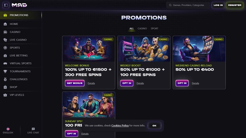 Madcasino live casino - Découvrez les dernières promotions de jeux chez Madcasino pour les joueurs